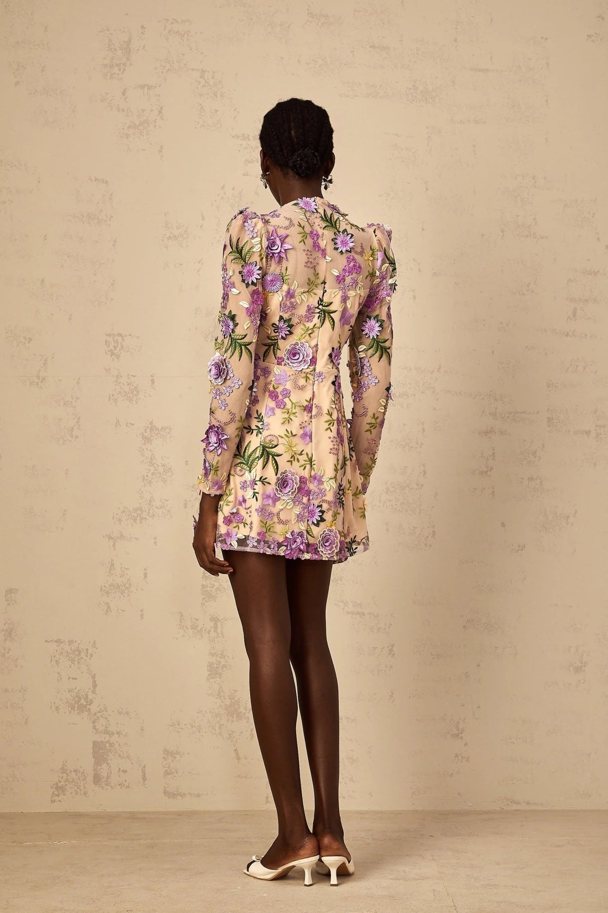 Ofelia Mini Dress Purple Floral Appliqu Embroidered Tulle