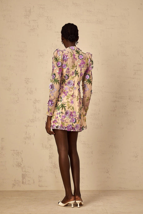 Ofelia Mini Dress Purple Floral Appliqu Embroidered Tulle