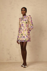 Ofelia Mini Dress Purple Floral Appliqu Embroidered Tulle