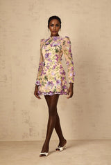 Ofelia Mini Dress Purple Floral Appliqu Embroidered Tulle