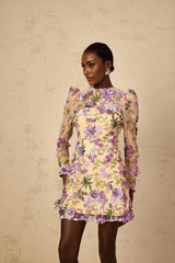 Ofelia Mini Dress Purple Floral Appliqu Embroidered Tulle