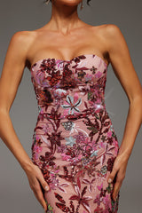 Ofelia Pink Floral Embroidered Sequin Off-Shoulder Maxi Dress