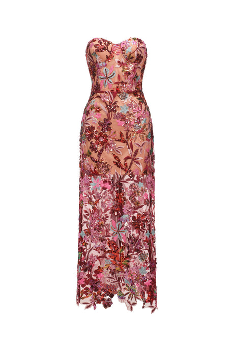 Ofelia Pink Floral Embroidered Sequin Off-the-Shoulder Maxi Dress