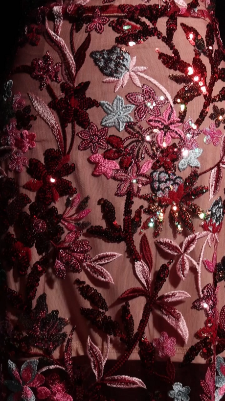 Ofelia Pink Off-The-Shoulder Maxi Dress with Floral Embroidery and Sequin Detailing