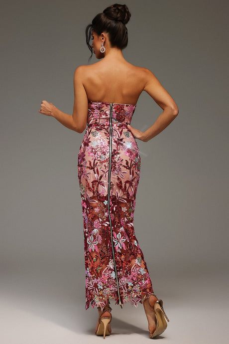 Ofelia Pink Off-The-Shoulder Maxi Dress with Embroidery and Sequin Detailing