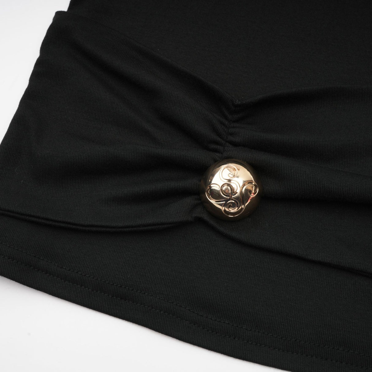 Ofelia Top Black Ruched Halterneck Jersey & Metal Buckle Detail