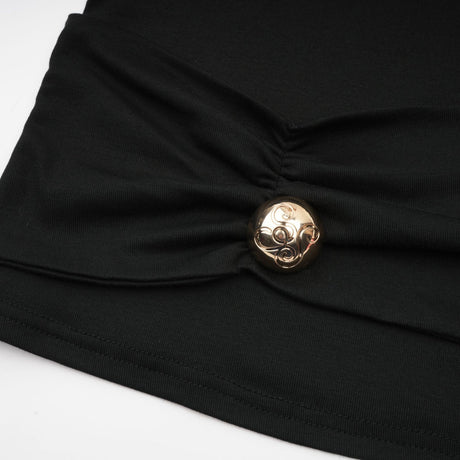 Ofelia Top Black Ruched Halterneck Jersey & Metal Buckle Detail