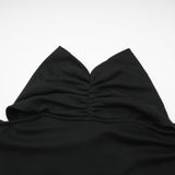 Ofelia Top Black Ruched Halterneck Jersey & Metal Buckle Detail