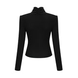 Ofelia Top Black Ruched Halterneck Jersey & Metal Buckle Detail