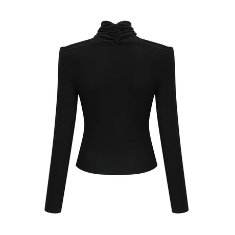 Ofelia Top Black Ruched Halterneck Jersey & Metal Buckle Detail
