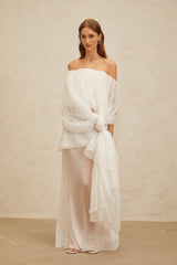 Off Shoulder Top & High Rise Skirt - Tulle Fabric - Semi - Sheer - Shirred Effect - Draped Detailing