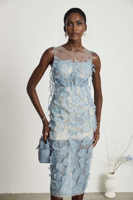 Olessia fauxflower lace midi dress