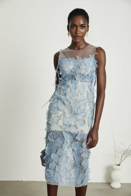 Olessia fauxflower lace midi dress
