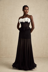 Olga Corset Top Black Faux Flower Lace Halterneck Ruffle Hem