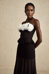Olga Corset Top Black Faux Flower Lace Halterneck Ruffle Hem