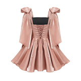 Olga Dress Brown Bow Detail Flare Mini