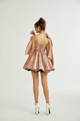 Olga Dress Brown Bow Detail Flare Mini
