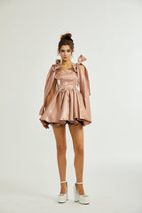 Olga Dress Brown Bow Detail Flare Mini
