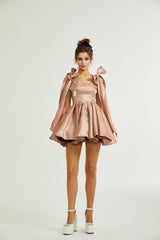 Olga Dress Brown Bow Detail Flare Mini