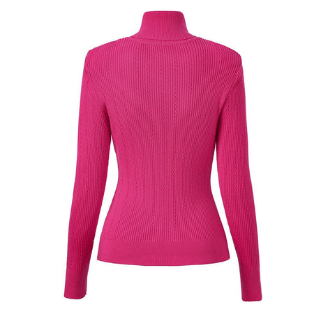 Olga Fitted Ribbed Knit Sweater - High Neck Design with Decorative Buttons on Shoulders