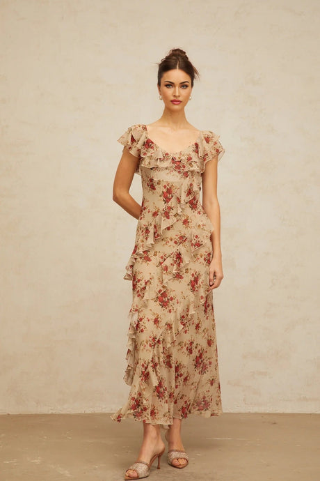 Olga Maxi Dress Floral Ruffle Hem