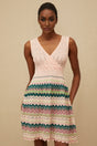 Olga Mini Dress - V - Neck - Sleeveless - Cinched Waist - Crochet Knit - Scallop Hem