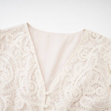 Olivia Long Sleeved Dress White Lace Pierced Effect V - Neck