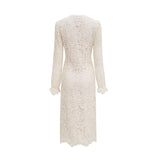Olivia Long Sleeved Dress White Lace Pierced Effect V - Neck