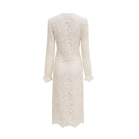 Olivia Long Sleeved Dress White Lace Pierced Effect V - Neck