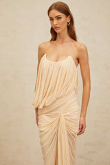 Olivia Maxi Dress - Off the Shoulder - Sleeveless - U - Neckline - Ruched Ribbon Design