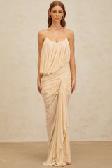 Olivia Maxi Dress - Off the Shoulder - Sleeveless - U - Neckline - Ruched Ribbon Design