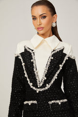 Olivia Mini Dress Monochrome Tweed Pearls