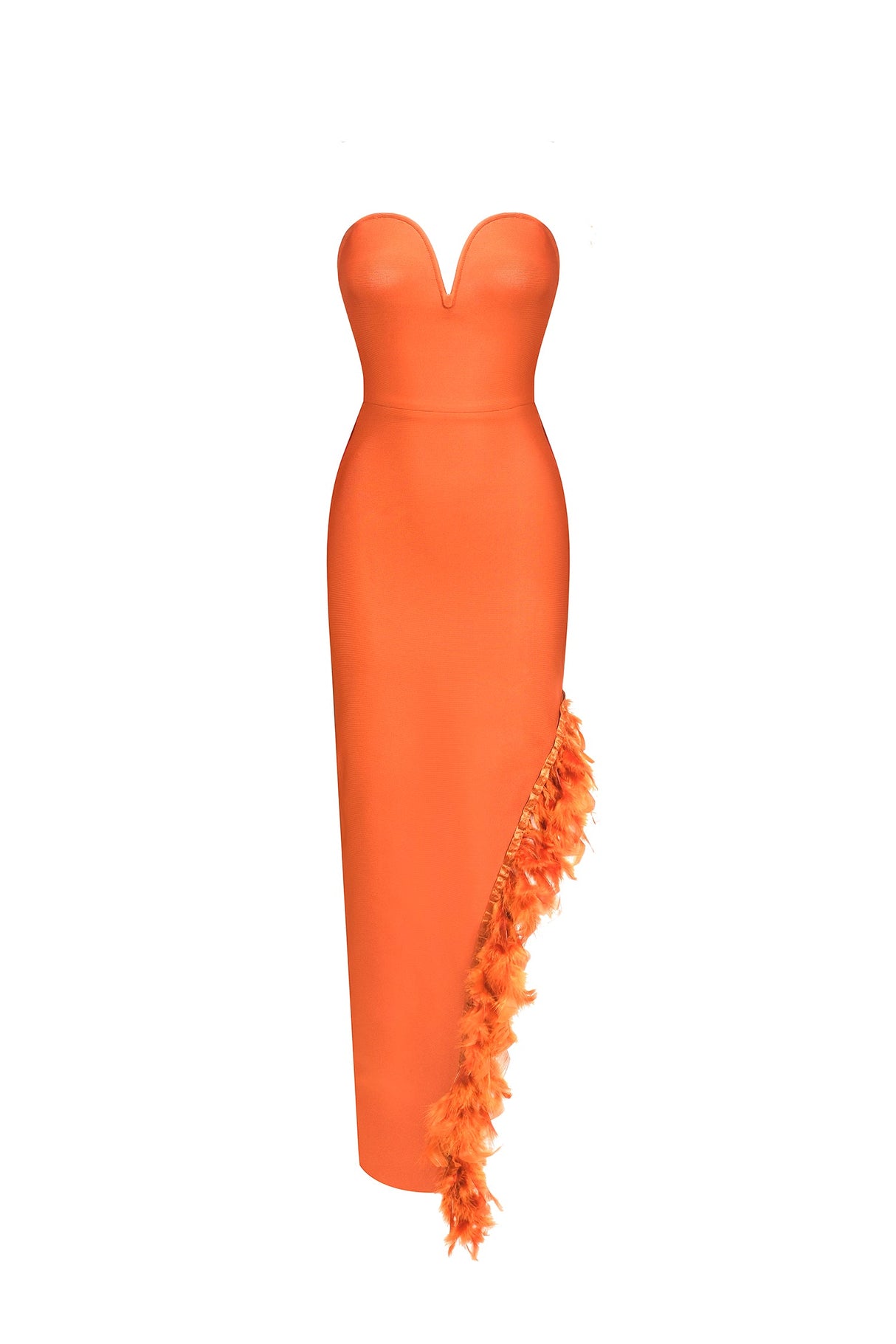 Orange Manik Feather Skew Hem Bandage Dress for special occasions