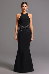Ornella Black Fishtail Silhouette Halter Neckline Formal Dress