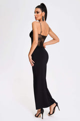 Ornella Black Lace Bodice Maxi Dress