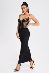 Ornella Black Lace Bodice Maxi Dress