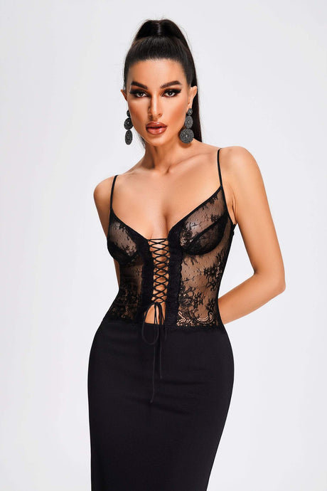 Ornella Black Lace Maxi Dress