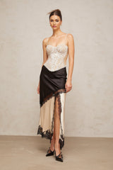 Ornella Panelled Lace Skirt with Asymmetric Front Slit