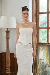 Ornella Skirt & Top Set White Embroidered Floral Corset Design