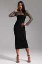 Paige Black Mesh Sleeve Midi Dress for Women