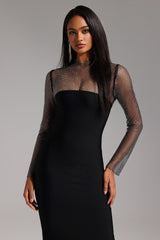 Paige Black Mesh Sleeve Midi Dress Elegant Chic Formal Night Out Women's Fashion