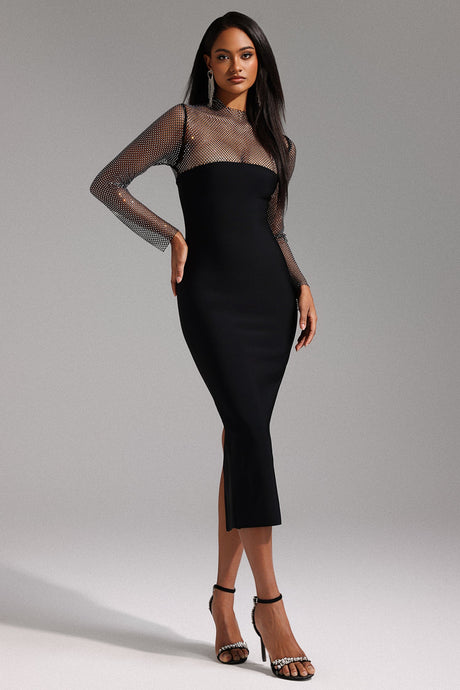 Paige Black Mesh Sleeve Midi Dress