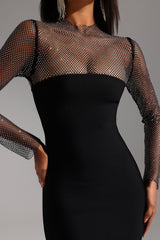 Paige Black Mesh Sleeve Midi Dress for Women