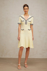 Paige Knitted Dress with Nautical Detail in Yellow