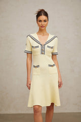 Paige Knitted Dress with Nautical Detail in Yellow
