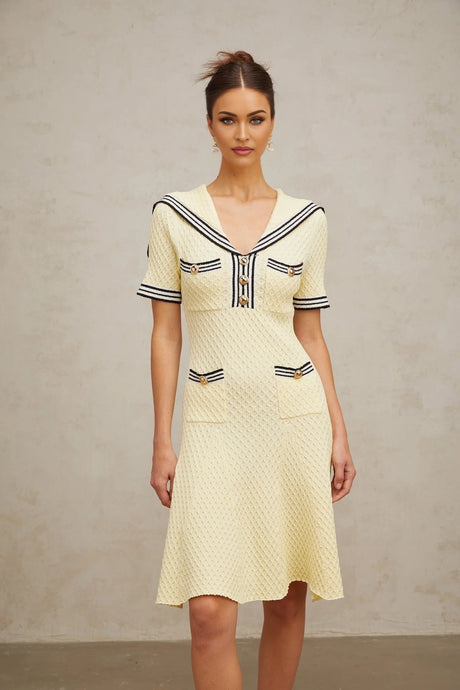 Paige Knitted Dress with Nautical Detail in Yellow