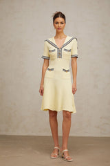 Paige Knitted Dress with Nautical Detail in Yellow