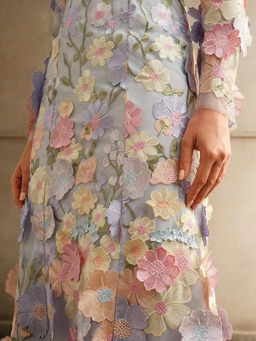 Paisley Midi Dress - Square Neck - Bishop Sleeve - High Waist - Floral Print - Boho Style