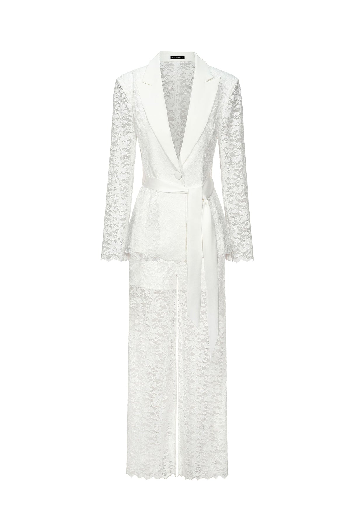 Paisley White Lace Two Piece Dress with V Neckline and Long Sleeves