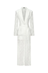 Paisley White Lace Two Piece Dress with V Neckline and Long Sleeves